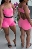 Pink Fashion Sexy Solid Backless Without Belt Spaghetti Strap Skinny Romper