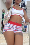 White Casual Sportswear Striped Print Vests O Neck Sleeveless Two Pieces