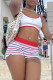 White Casual Sportswear Striped Print Vests O Neck Sleeveless Two Pieces