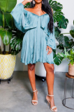 Green Casual Solid Split Joint Off the Shoulder Cake Skirt Plus Size Dresses