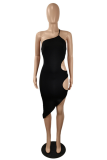 Red Sexy Solid Hollowed Out One Shoulder Pencil Skirt Dresses