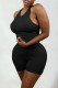 Black Casual Sportswear Solid Vests O Neck Sleeveless Two Pieces