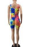 Pink Daily Print Tie-dye Fold O Neck Skinny Rompers