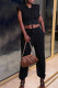 Black Casual Solid Patchwork Hooded Collar Sleeveless Two Pieces