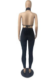 Black Fashion Sexy Solid Hollowed Out Backless Turtleneck Skinny Jumpsuits