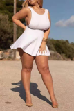 White Sexy Solid Split Joint O Neck Cake Skirt Plus Size Dresses