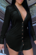 Black Casual Solid Patchwork Turndown Collar Shirt Dress Dresses