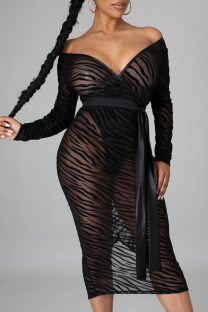 Black Sexy Print Split Joint V Neck Irregular Dress Dresses