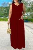 Red Daily Elegant Solid Split Joint O Neck Vest Dress Dresses