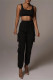 Black Fashion Casual Solid Vests Pants U Neck Sleeveless Two Pieces