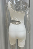 Red Sexy Solid Hollowed Out Patchwork Oblique Collar Skinny Rompers