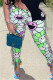 Green Fashion Casual Print Tassel Regular Mid Waist Pencil Patchwork Bottoms