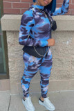 Purple Fashion Casual Print Tie-dye Zipper Collar Skinny Jumpsuits