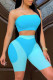 Baby Blue Sexy Casual Print Backless Strapless Sleeveless Two Pieces