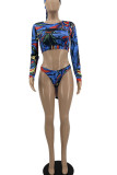 Multicolor Sexy Print Patchwork Swimwears