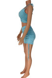 Pink Casual Solid Patchwork Fold Spaghetti Strap Sleeveless Two Pieces