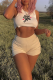 Cream White Casual Print Patchwork O Neck Sleeveless Two Pieces