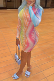 Colour Sexy Print Patchwork Half A Turtleneck Pencil Skirt Dresses