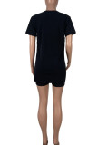 White Casual Print Patchwork High Opening O Neck Short Sleeve Two Pieces