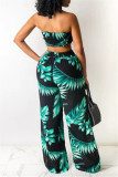 Black Sexy Casual Print Backless Strapless Sleeveless Two Pieces