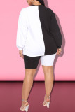 Black And White Fashion Casual Patchwork Basic O Neck Long Sleeve Two Pieces