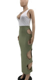 Yellow Sexy Solid Hollowed Out Patchwork V Neck Pencil Skirt Dresses