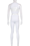 Blue Sexy Solid Patchwork O Neck Sleeveless Two Pieces