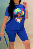 Red Fashion Casual Print Basic O Neck Short Sleeve Two Pieces