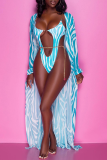 Colour Sexy Print Hollowed Out Patchwork Swimwears