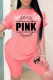 Pink Casual Print Patchwork O Neck Short Sleeve Two Pieces