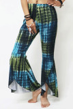 Turquoise Casual Print Patchwork Asymmetrical Straight Mid Waist Straight Full Print Bottoms