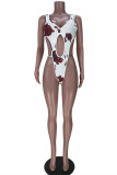 Blue Fashion Sexy Print Hollowed Out Swimwears (Without Waist Chain)