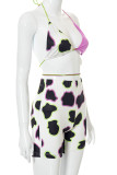 Multi-color Sexy Print Patchwork Frenulum Backless Halter Sleeveless Two Pieces