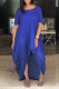 Blue Casual Solid Patchwork O Neck Irregular Dress Dresses