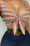 Red Sexy Striped Bandage Spaghetti Strap Tops
