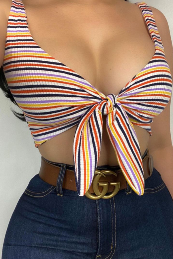 Red Sexy Striped Bandage Spaghetti Strap Tops
