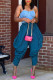 Dark Blue Fashion Casual Plaid Print Regular High Waist Trousers
