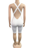 Blue Sexy Solid Patchwork Backless Cross Straps U Neck Skinny Rompers