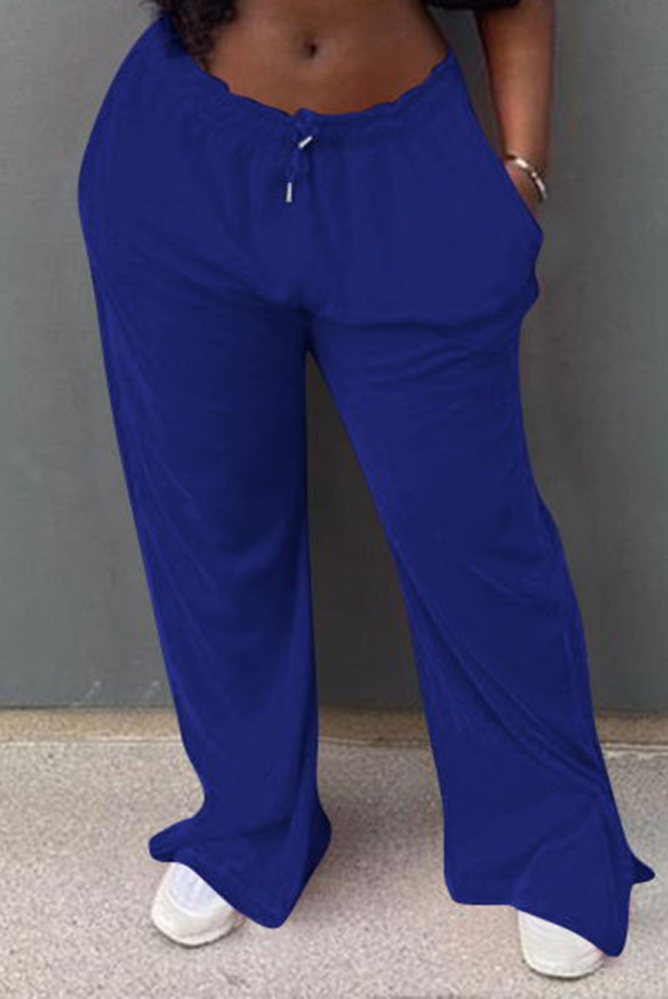 Blue Casual Solid Split Joint Straight Mid Waist Straight Solid Color Bottoms