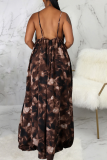 Cream White Sexy Leopard Patchwork Spaghetti Strap Loose Jumpsuits