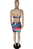 Colour Fashion Sexy Print Backless Halter Pencil Dresses