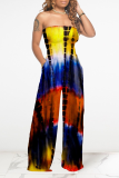 Red Sexy Patchwork Tie-dye Strapless Loose Jumpsuits