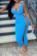 Sky Blue Sexy Hollowed Out U Neck Pencil Skirt Dresses