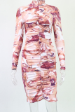 Colour Sexy Print Patchwork Half A Turtleneck Pencil Skirt Dresses