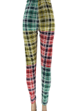 Multi-color Casual Plaid Patchwork Skinny High Waist Pencil Full Print Bottoms