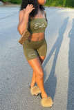 Dark Green Casual Print Patchwork Strapless Sleeveless Two Pieces