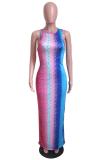 Colour Sexy Print Patchwork Halter Pencil Skirt Dresses