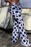 White Fashion Casual Dot Print Basic Regular High Waist Trousers