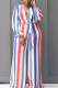 Red Blue Casual Striped Print Bandage Patchwork V Neck Straight Jumpsuits