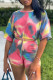 Multi-color Casual Print Patchwork Frenulum O Neck Short Sleeve Two Pieces